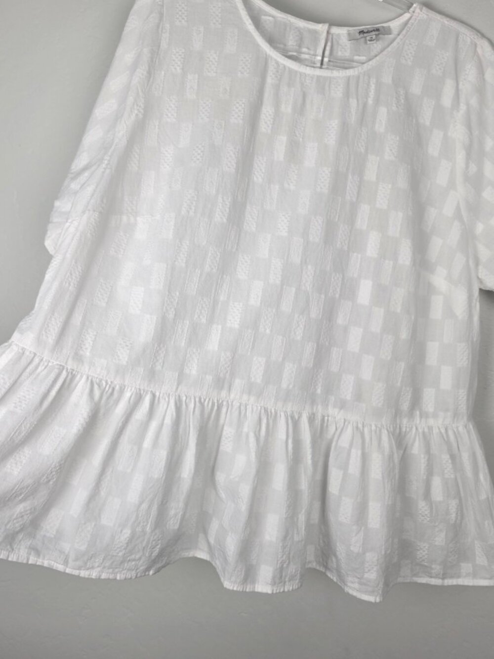 Madewell Medford Top Jacquard Short Sleeve Textured Peplum Blouse White Size 1X - Picture 9 of 13